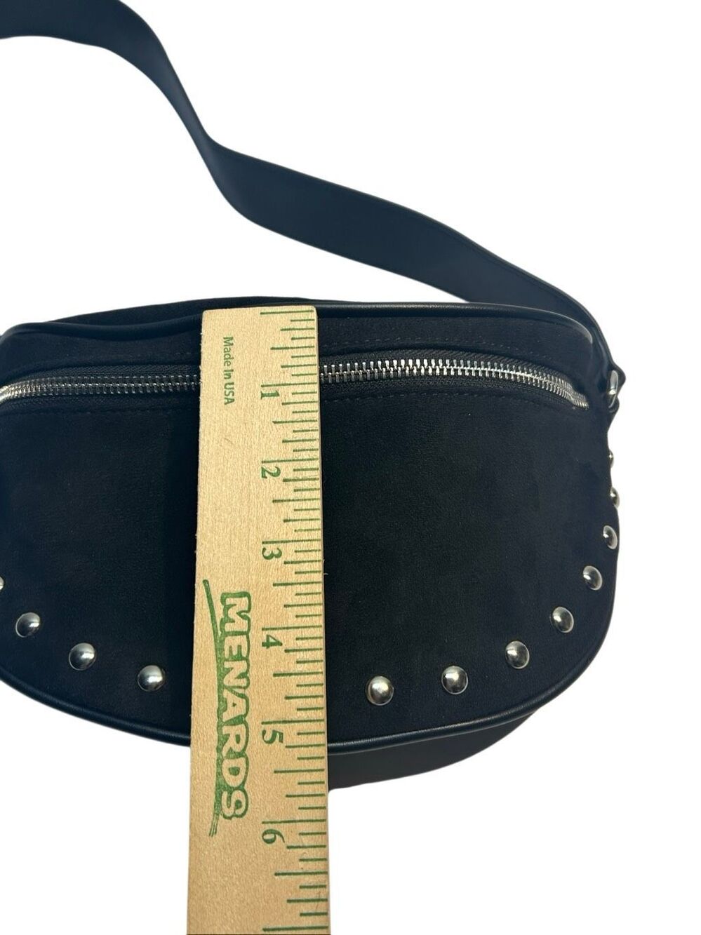 Ahdorned Black Vegan Faux Suede Studded Boho Belt Bag Crossbody Sling Purse - Picture 11 of 13